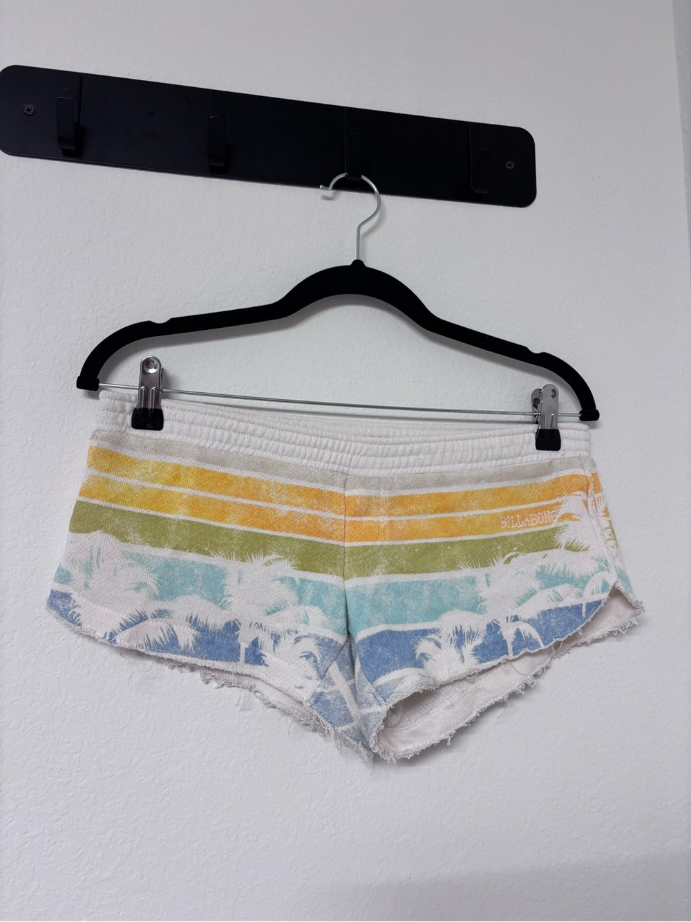Billabong Rainbow Stripe Terry Palm Shorts - White with Orange, Green, Blue